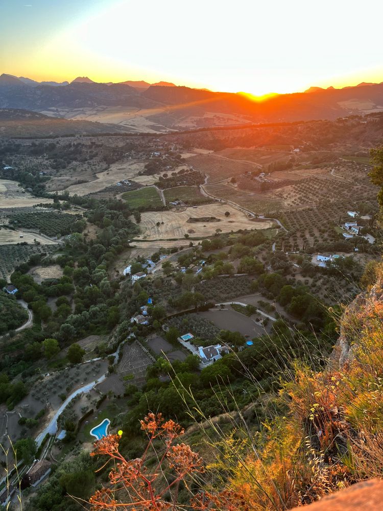 Spain, a pastoral valley below Ronda at sunset. 