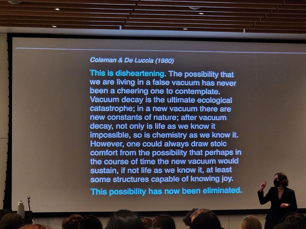 A quote from Coleman & De Luccia (1980) paper about how their result that the transition of the Higgs field to its true vacuum state will collapse will end all hope for our Universe. 