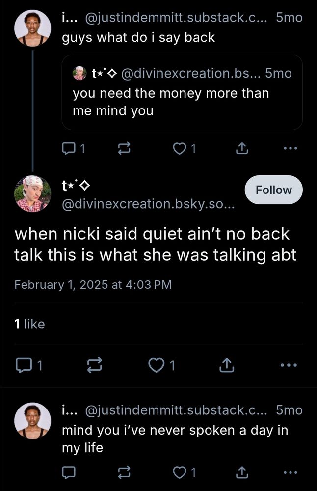 Account: divinexcreation.bsky.social post "when nicki said quiet ain't no back talk this is what she was talking abt"