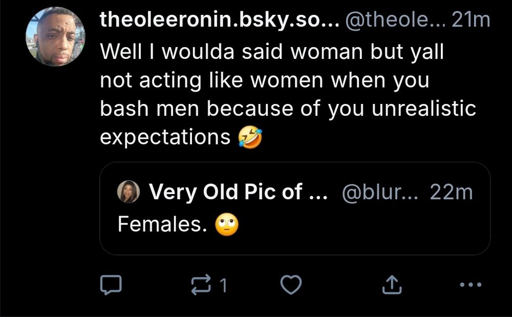 @theoleeronin.bsky.social called out for calling women females and saying he would have called them a woman if they weren't "bashing men"