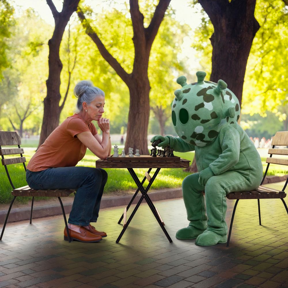 Woman playing chess in a park