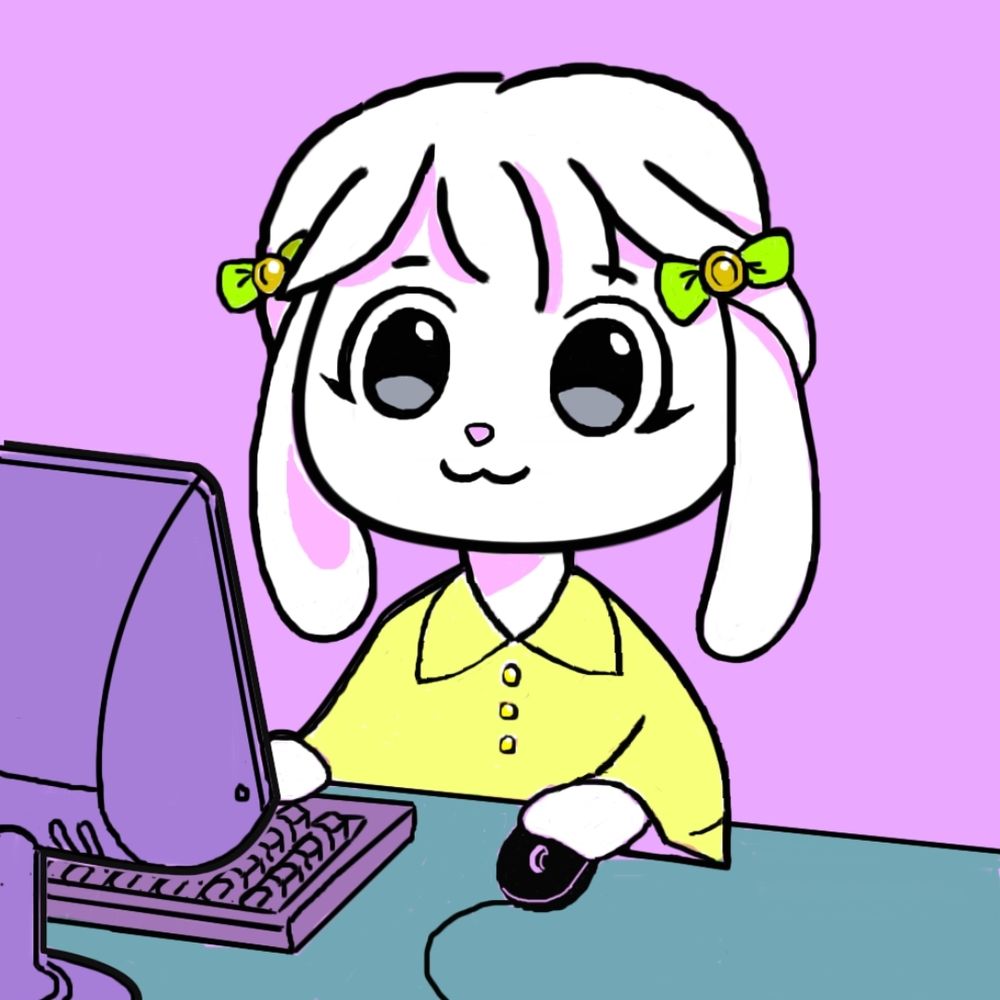 Bunny girl looking at computer drawing