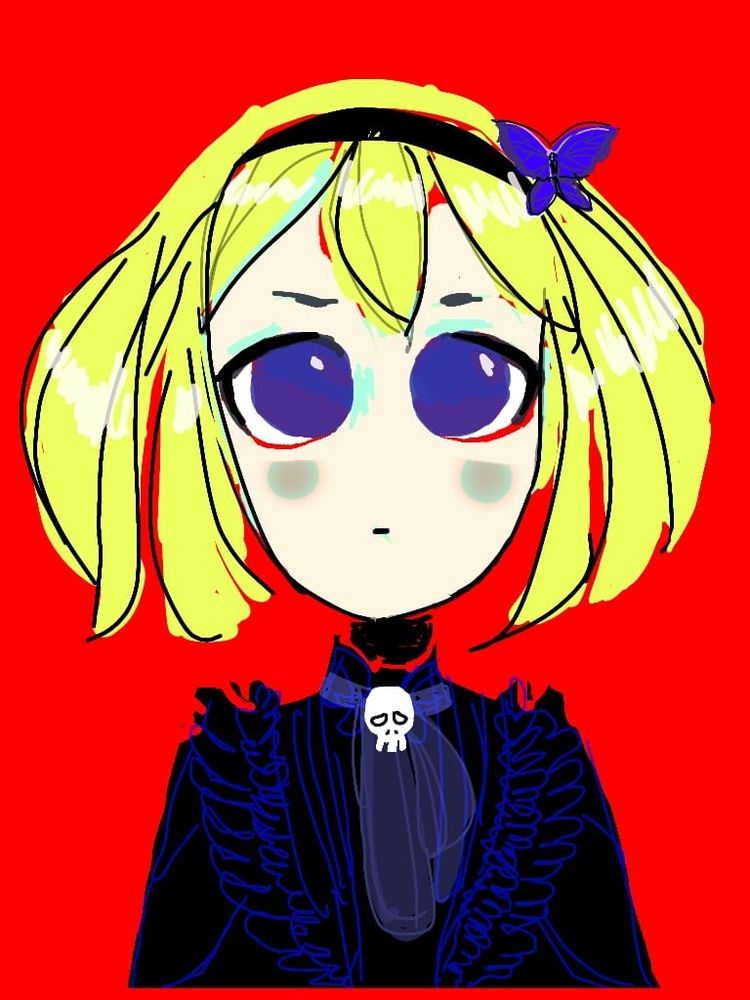 Drawing in anime chibi style of a goth