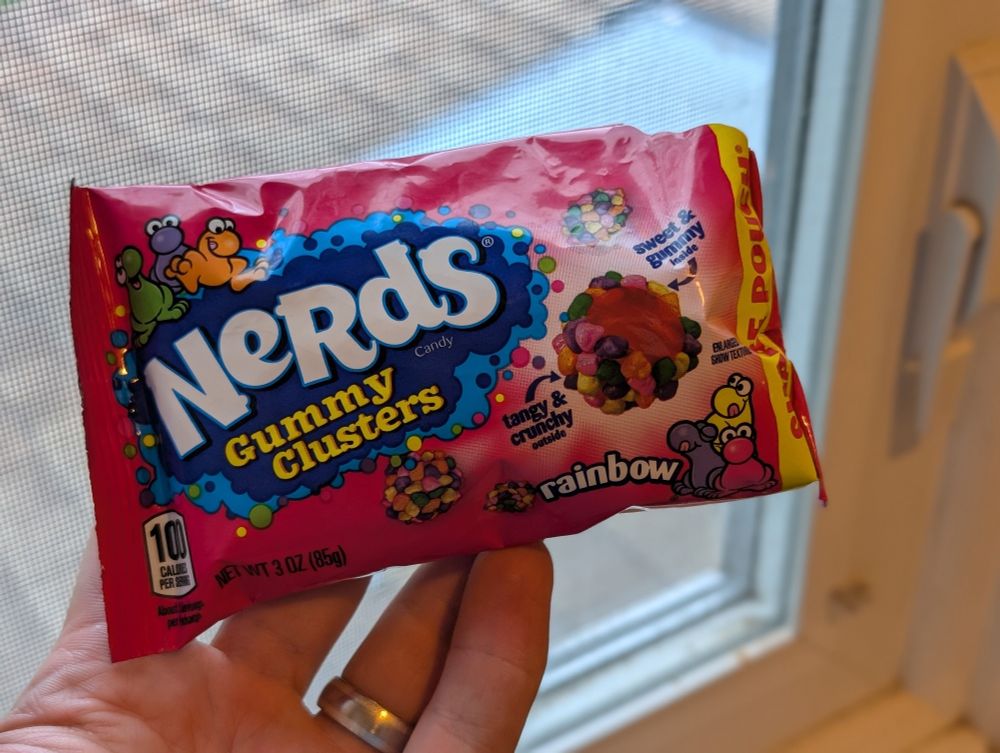 A picture of a packet of Nerds Gummy Clusters which could never exist naturally. 