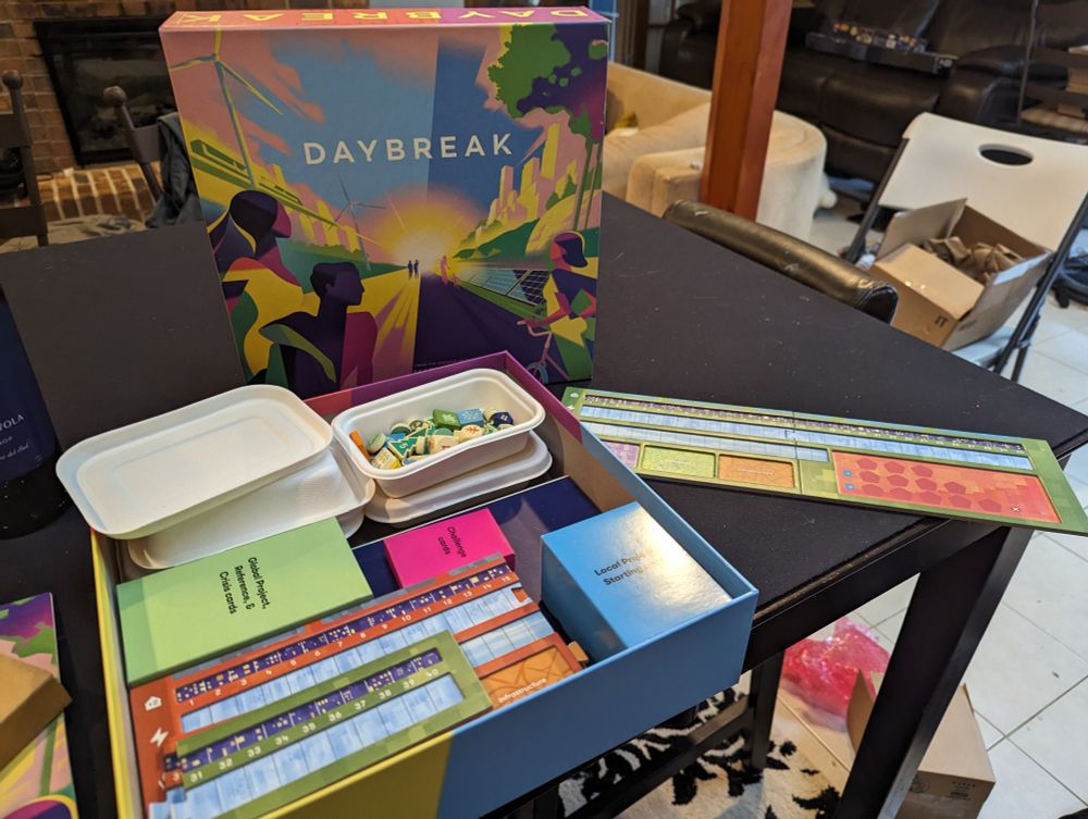 Daybreak board game open on a table