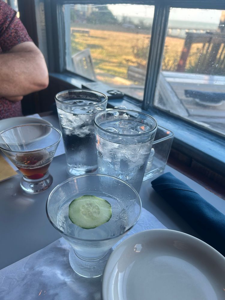 a table with cocktails