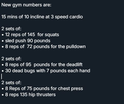 new gym routine detailing the workout and weights