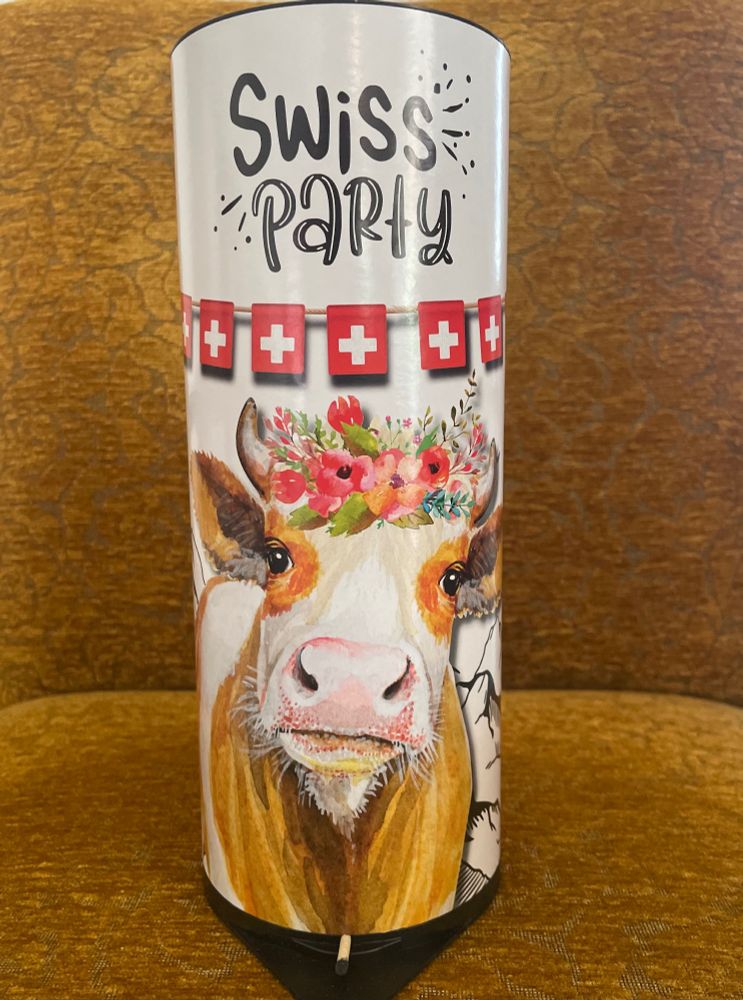 Swiss party cylinder with a cow