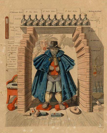 A colorful illustration showing a man in an extravagant blue cape with a makeshift mask over his face. 