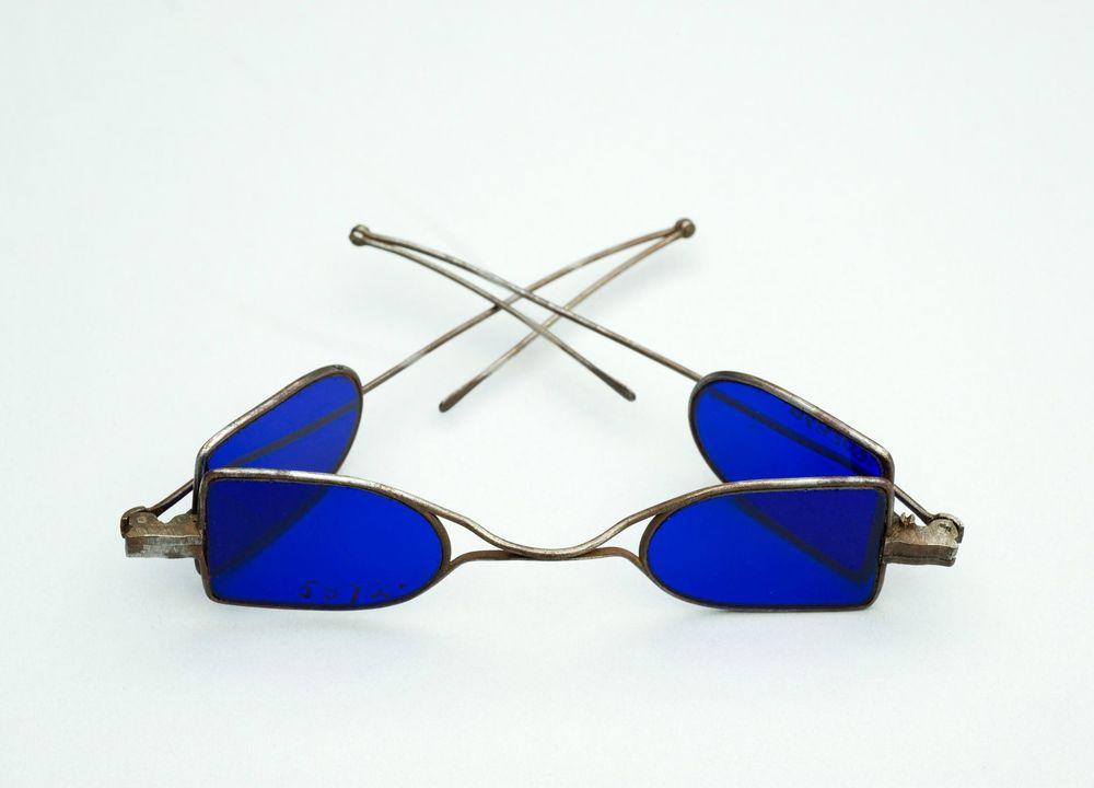 Blue glass shades, with side shades and wire frames. 