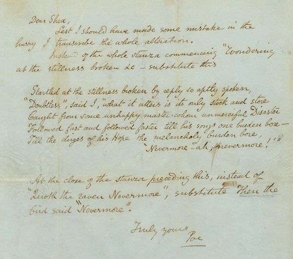 A portion of the poem written in Poe's hand. 