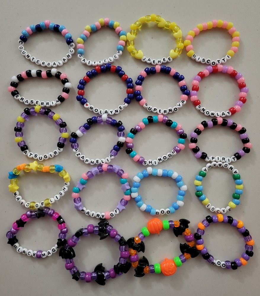 Colorful bracelets made with pony beads