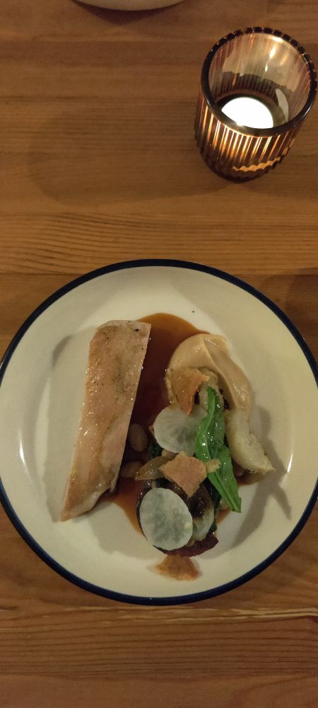 Chicken with chicken sausage, onions and turnip