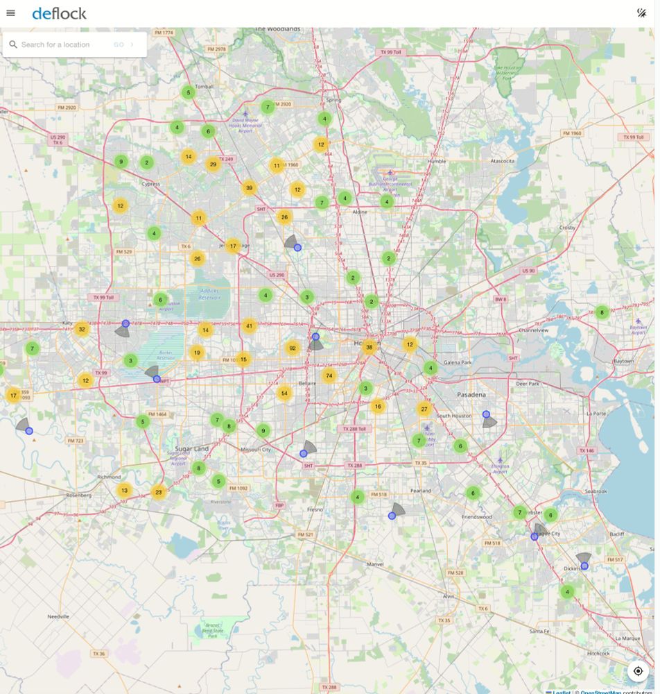 Houston-area map of license plate readers from delock.me