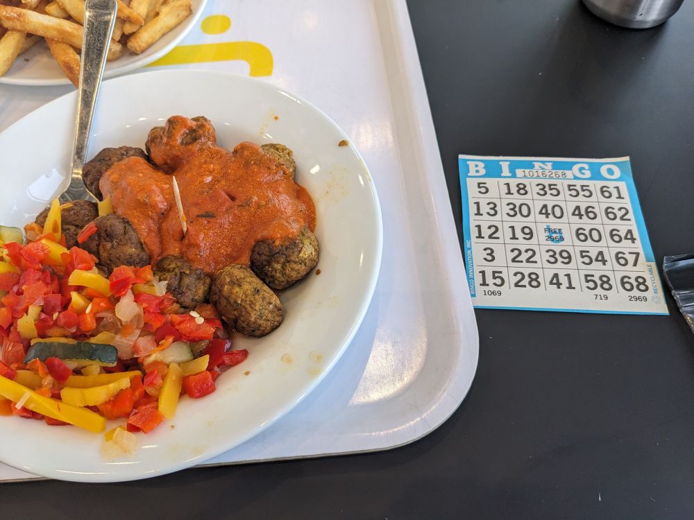 A picture of IKEA food and a bingo card because I'm fucking old