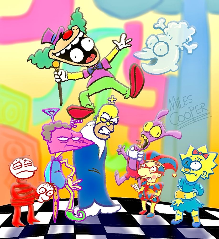 Krusty as Caine, Sideshow Mel as Bubble, Milhouse as Pomni, Lisa as Ragatha, Bart as Jax, Homer as Kinger, Moe as Zooble, Ralph as Gangle.