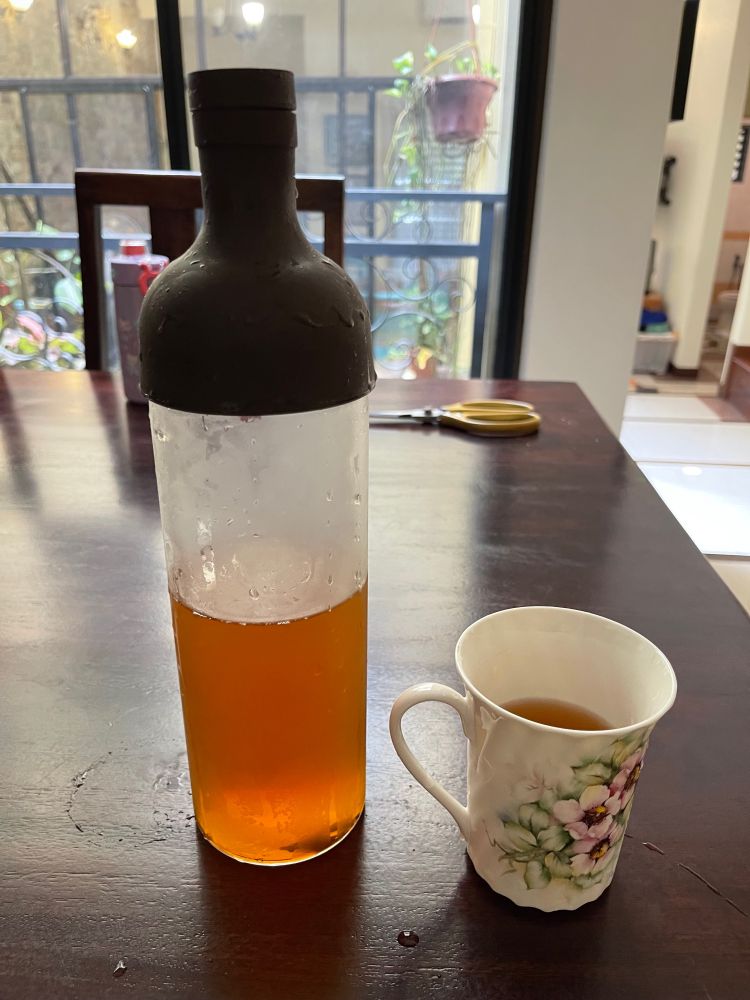 Cold brew tea in a wine bottle