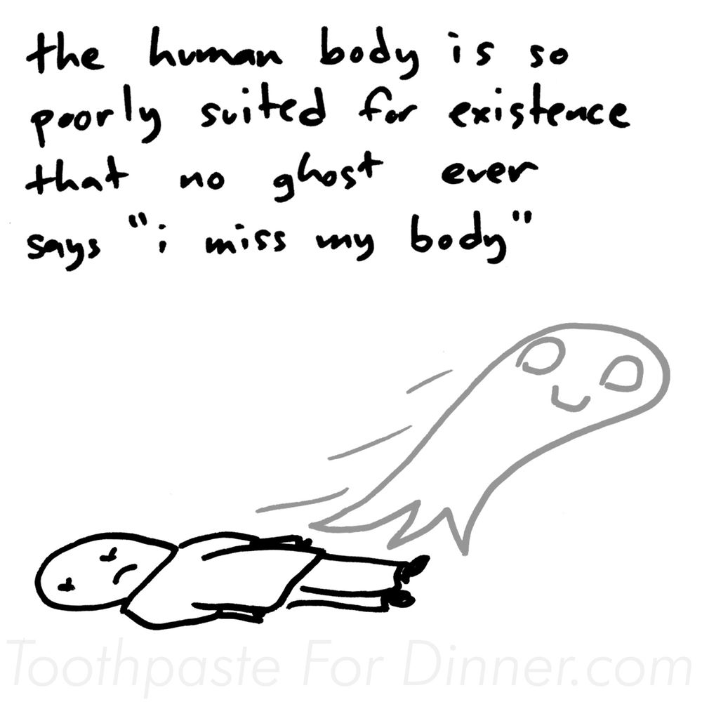 the human body is so poorly suited for existence that no ghost ever says "i miss my body"