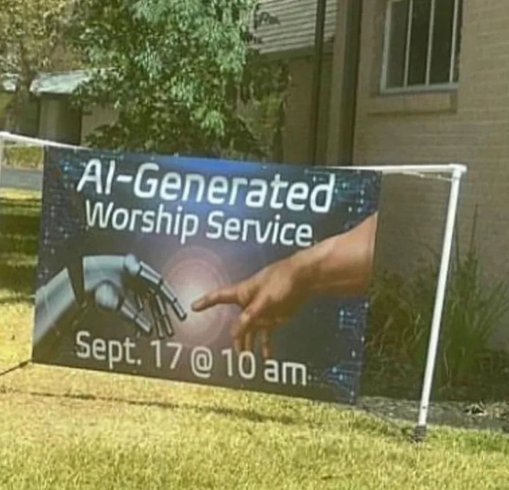 a church sign that says AI Generated Worship Service