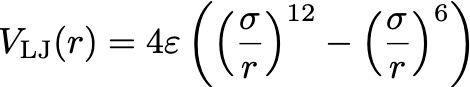 A LaTeX equation for the Lennard Jones Potential: V_\mathrm{LJ}(r) = 4 \varepsilon \left( \left(\frac{\sigma}{r}\right)^{12} - \left(\frac{\sigma}{r}\right)^6 \right)