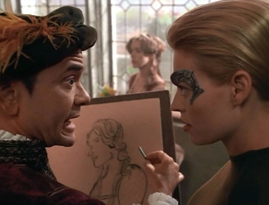 Star trek voyager a.i. doctor draws in Renaissance Italy holodeck program while talking to 7 of 9.