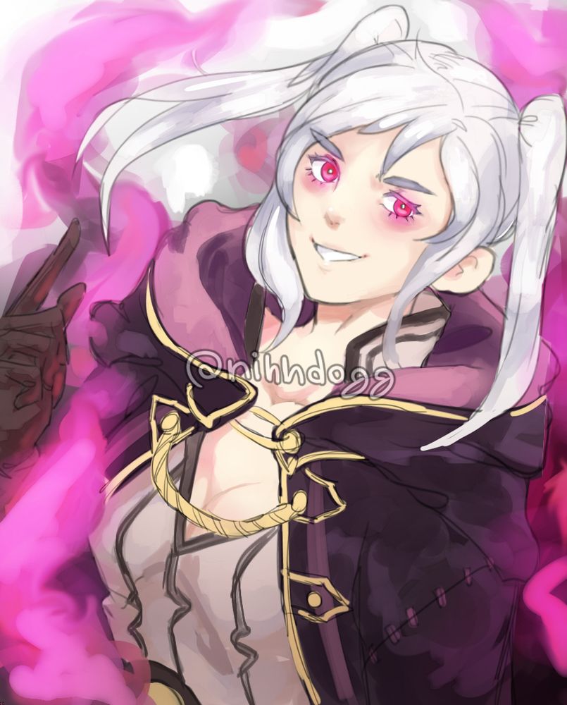 a smug female robin/grima i drew around the time her unit was released in fire emblem heroes