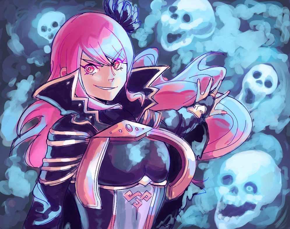 generic enchantress (prototype ayc LOL) from fire emblem echoes shadows of valentia summoning ghosts/skulls
