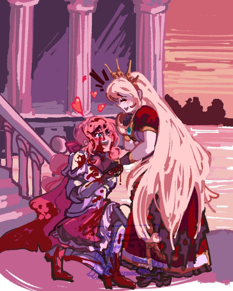 (granblue fantasy) AU where the captain (my oc) is a knight for a princess cagliostro, the two are having a lovely chat where they're both smiling near a lake during sunset