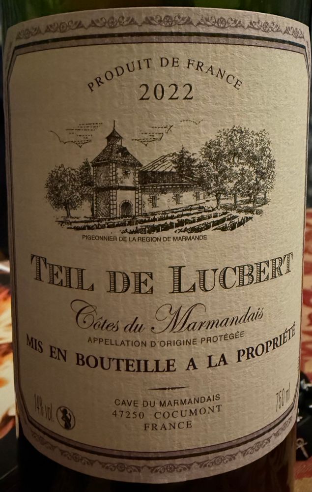 Foto des Etiketts eines französischen Weines, der „Teil de Lucbert“ heißt.