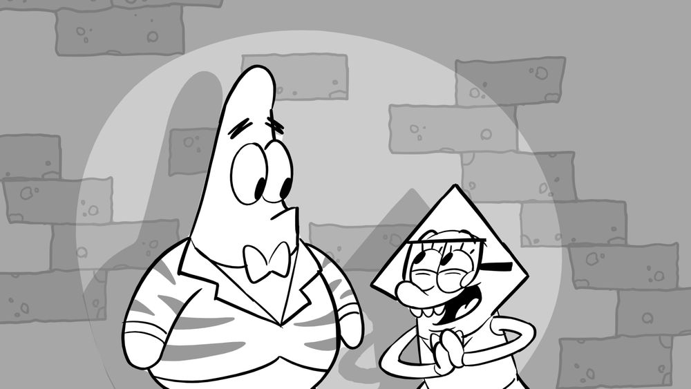 Squidina hatches a plan while Patrick thinks about how he needs to put some wadded up paper under that table leg so it doesn't wobble anymore.
