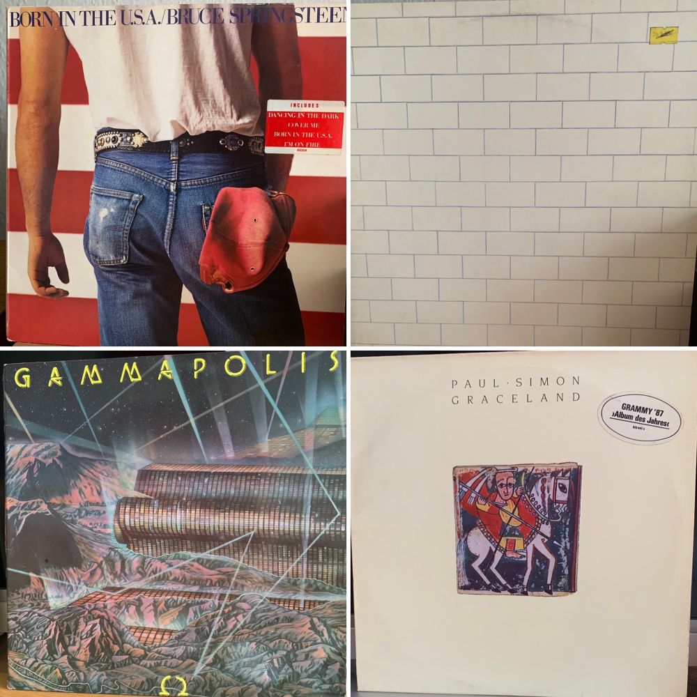 Albumcovers (Collage):
Bruce Springsteen - Born in the U.S.A.
Pink Floyd - The Wall
Omega - Gammapolis
Paul Simon - Graceland