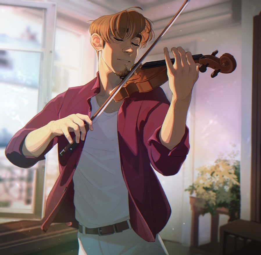 An illustration featuring Raf playing the violin.