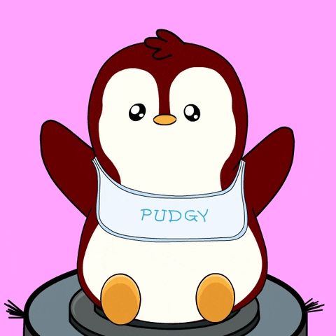 a penguin wearing a bib that says puggy