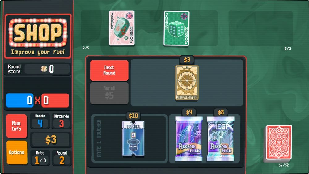 balatro screenshot with bloodstone and oops all sixes on round 2 of a gold stake run on red deck