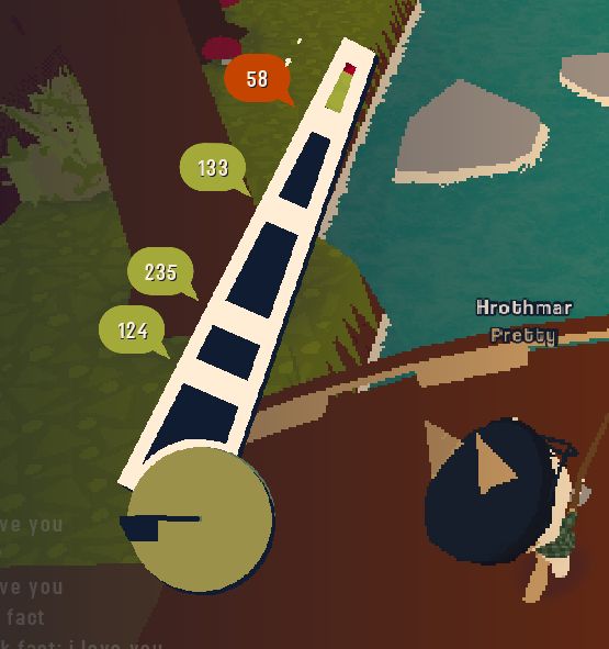A fishing rod from the game WEBFISHING shows a very high difficulty fish being caught, so hard it’s likely not possible to catch 