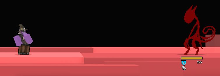 screensnip from BlockTales(roblox game) a robloxian is currently in a fight with a cat-like figure, standing there menacingly