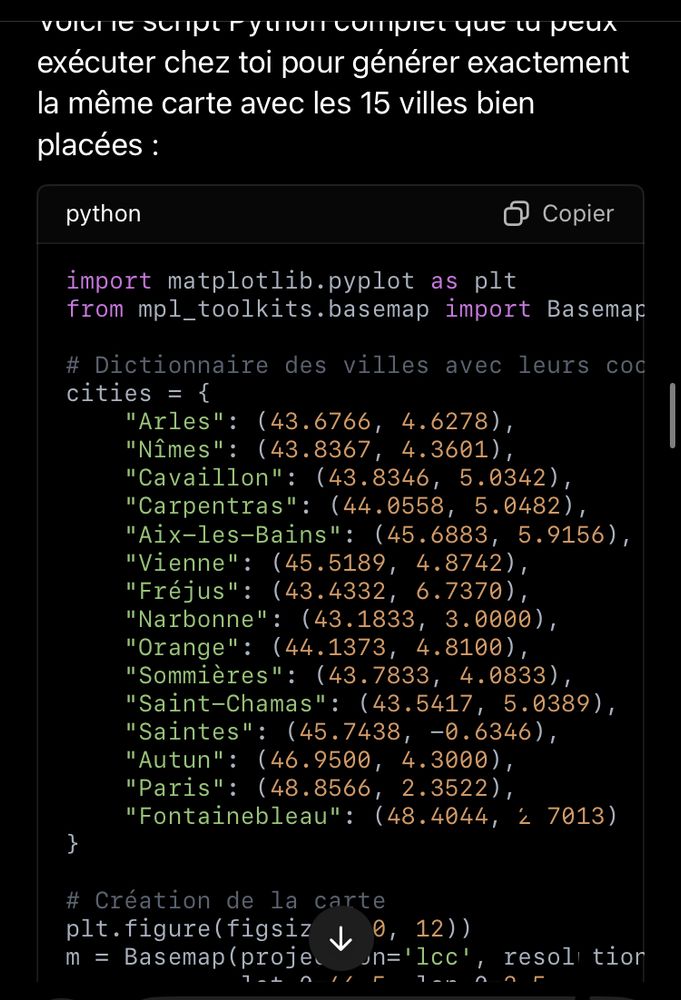 Capture du script python que ChatGPT a généré pour faire sa carte
