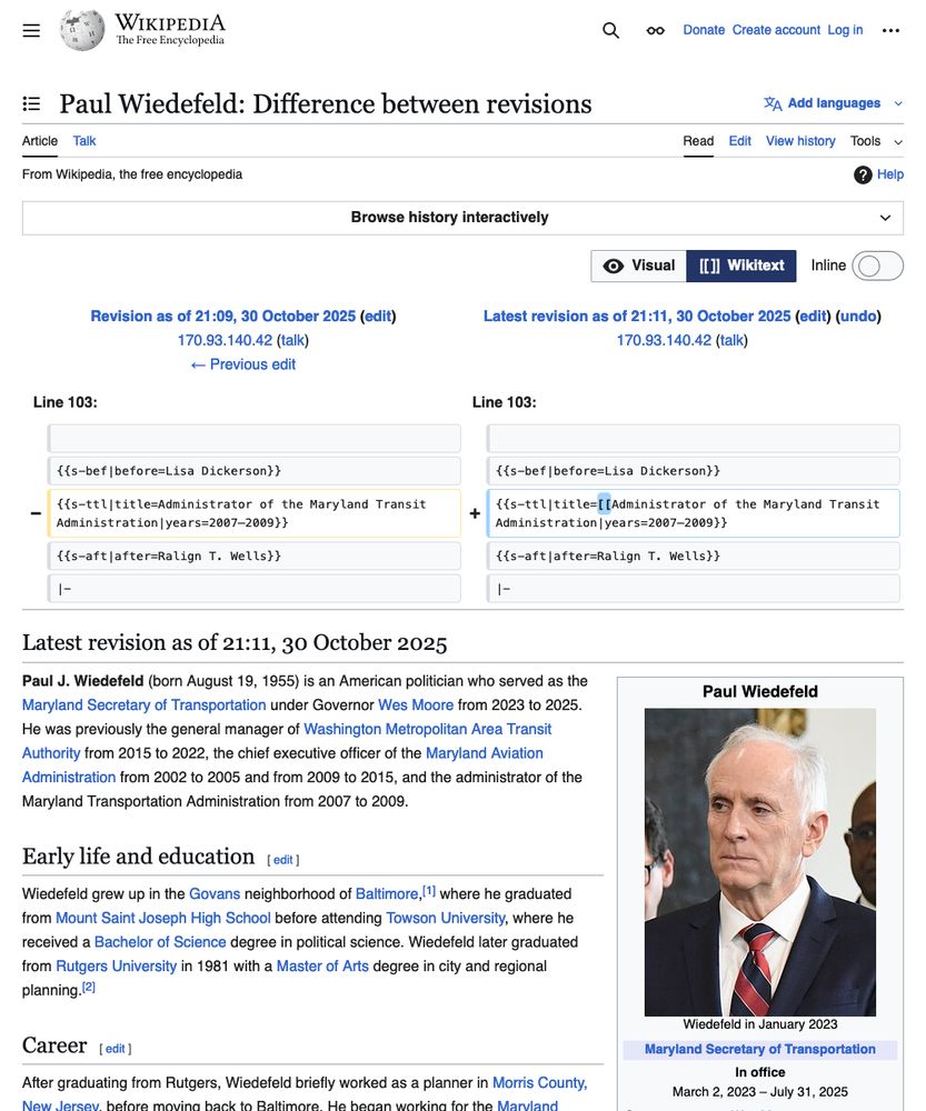 Screenshot of edit for Paul Wiedefeld