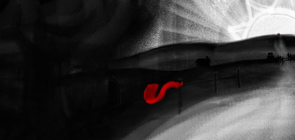 Art by Amaranth (self) - @latoreadora.bsky.social
Clip Studio Paint - Raster Layer
Primarily used charcoal brush of varying opacity
Heavy usage of value and minimal use of bright red for contrast