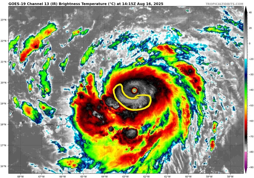 Circled new region of colder cloud tops that formed within the past hour