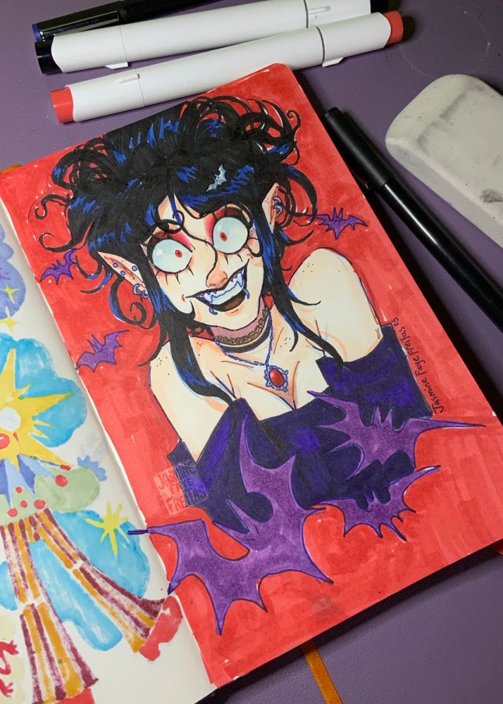Marker sketch of a vampire girl 