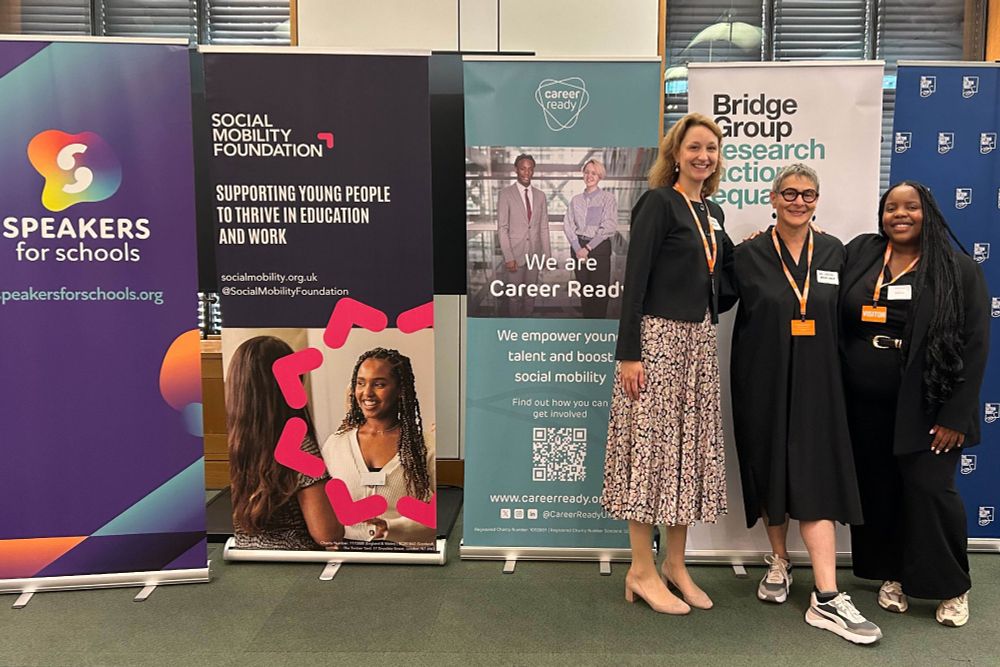 Jenny Baskerville, Deb Conner and Patricia Ncube from the Bridge Group joined other member organisations to celebrate the launch of the Social Mobility Alliance.