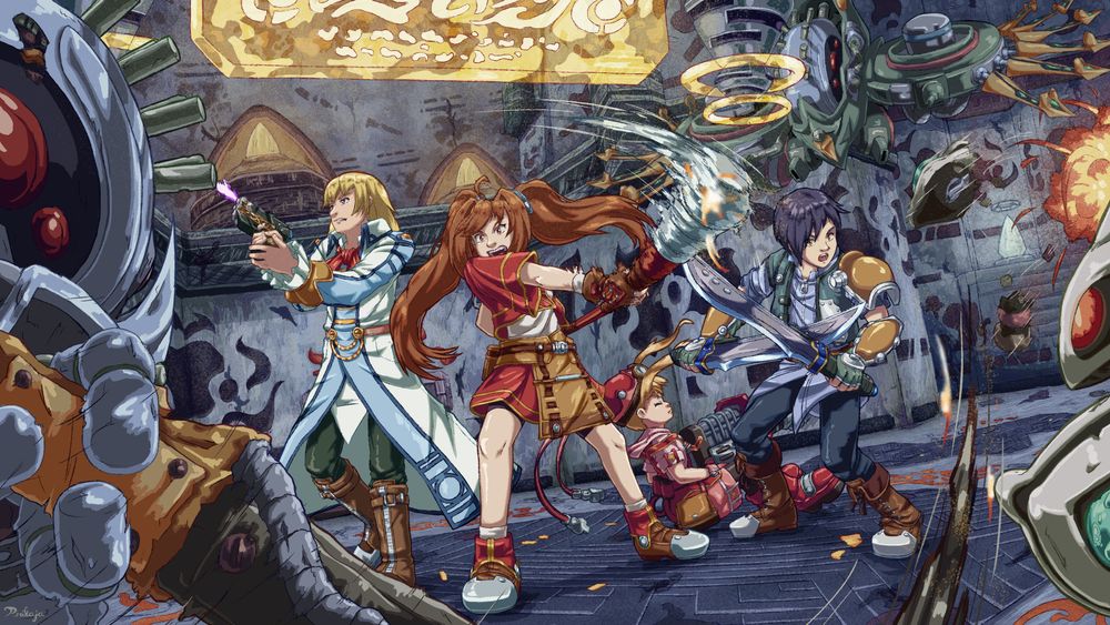 From left to right: Oliver, Estelle, Tita and Joshua battle robots in an underground ruin. 🥞