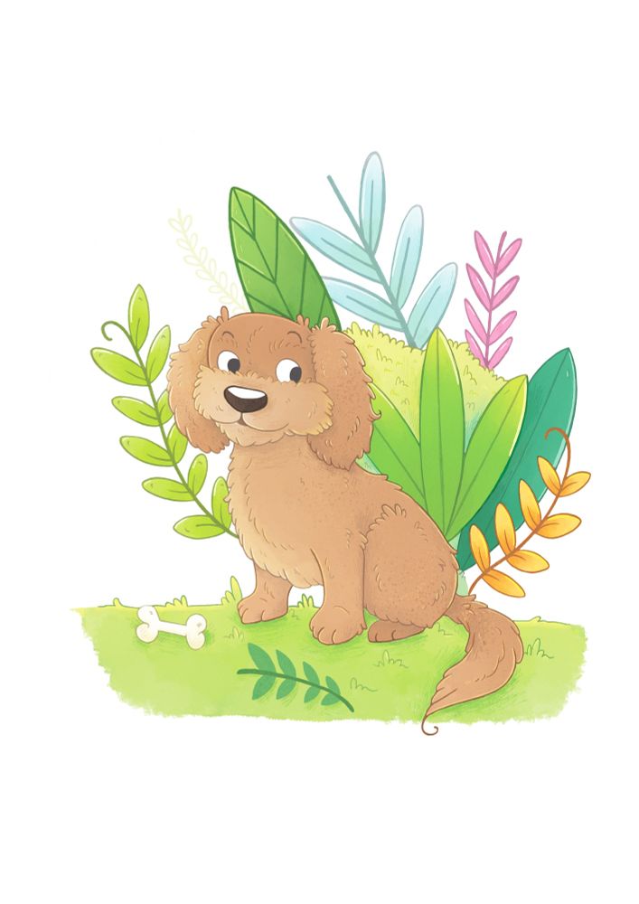 A pet portrait of a dog, illustrated by Grace Sandford. 