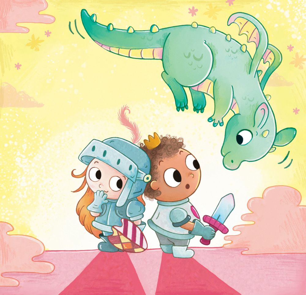 Two knights encounter a dragon