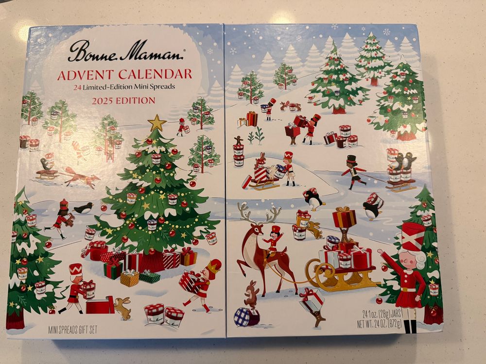 A photograph of the 2025 Bonne Maman Advent Calendar.