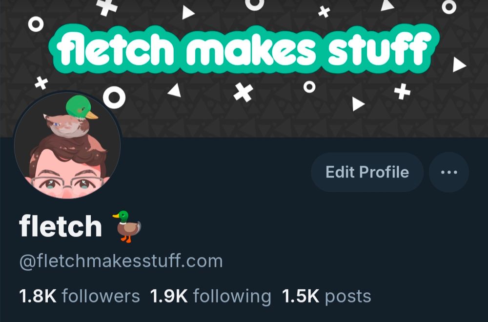 Screenshot of Fletch's Bluesky profile. Handle is now "Fletch at Fletch Makes Stuff dot com"