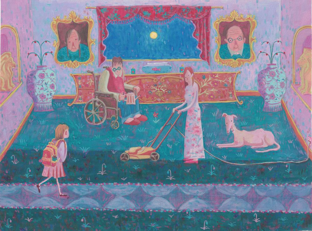 Going to School, gouache on paper