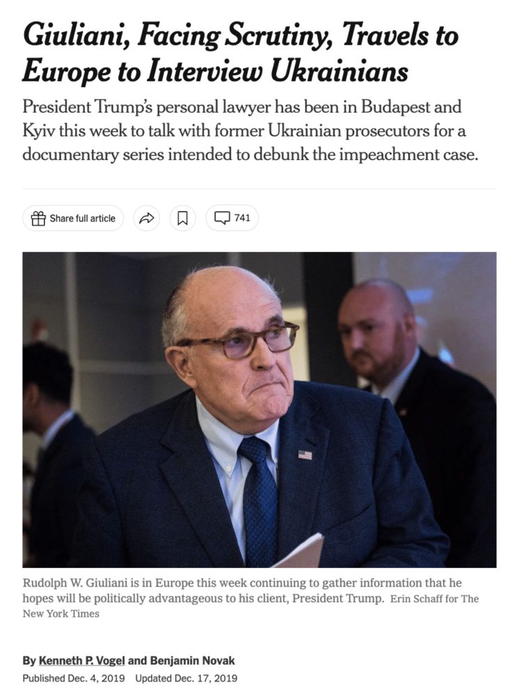 Ken Vogel Covers Up Rudy Giuliani and His Alleged Russian Spies - emptywheel