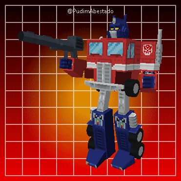 Um Optimus Prime 3D feito com baixa quantidade de polígonos usando sua arma e fazendo uma pose semelhante a da caixa do brinquedo
